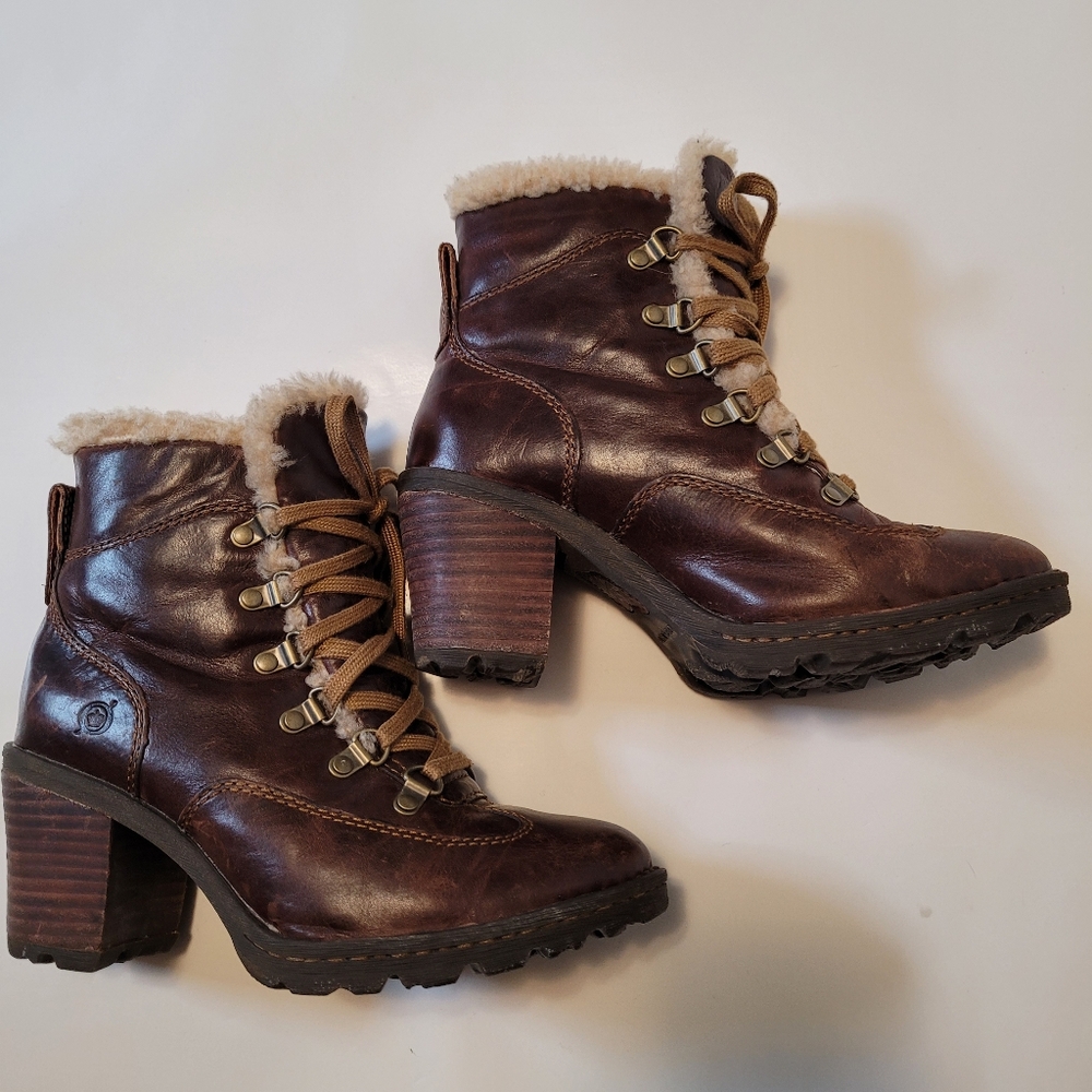 Brown sherpa leather Chunky boots
